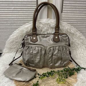 MZ Wallace New York Jane Metallic Pewter Leather Hand‎ Shoulder Bag w/ zip pouch